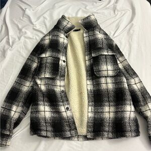 Pacsun Black Sherpa Lined Plaid Shacket